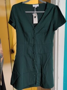 Forest Green Button-Front Women’s Dress